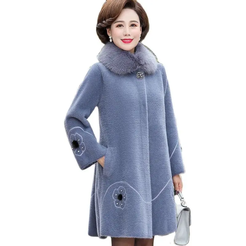 

Women Western-Style New Spring Autumn Middle-Aged Elderly Loose Woolen Coat Mother Winter Faux Mink Velvet Coat A1000