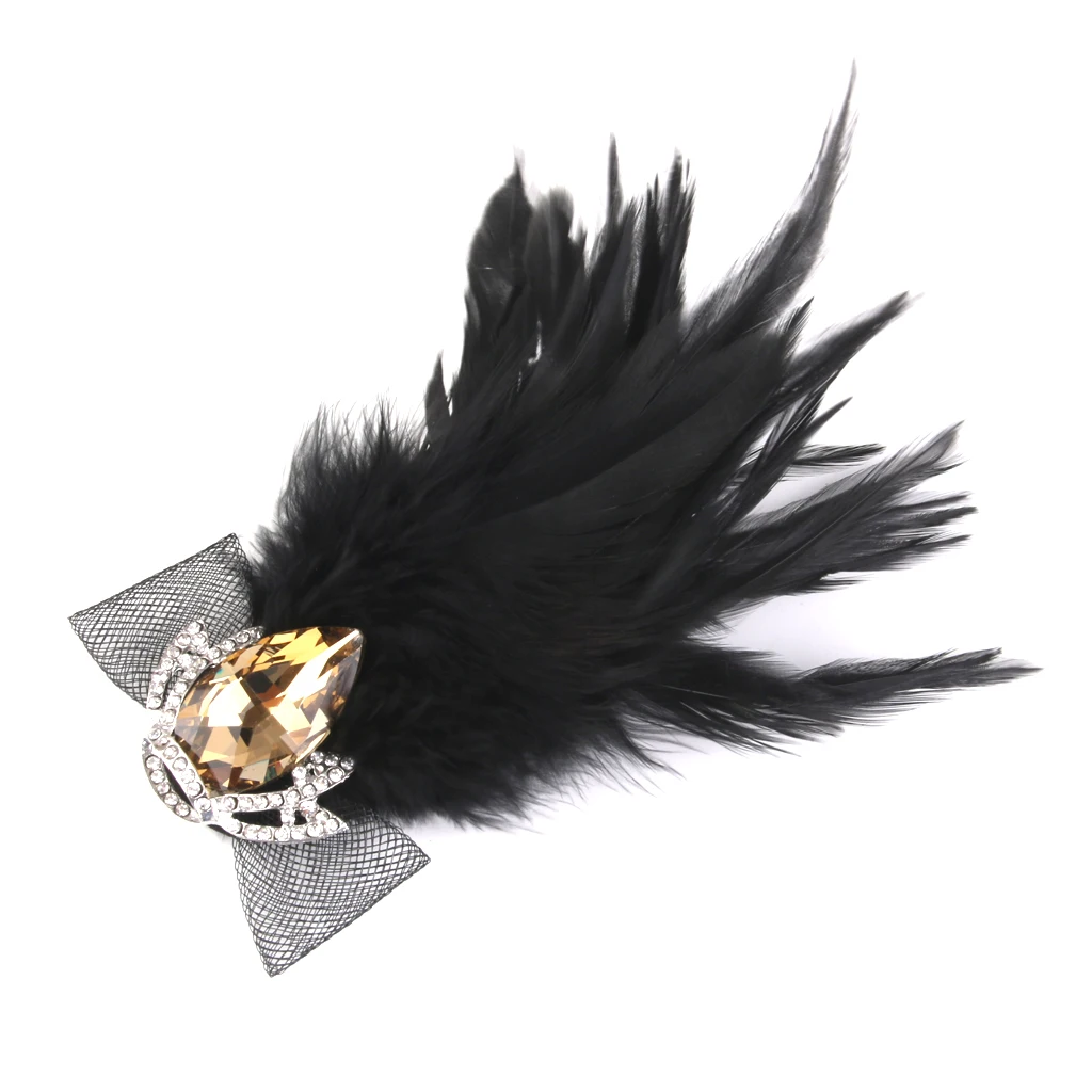 Fashion Jewelry Vintage Brooch Pins Black Feather Crystal Crown Brooch Pin for Jeans Waist Dress Party Fancy Costume Accessory