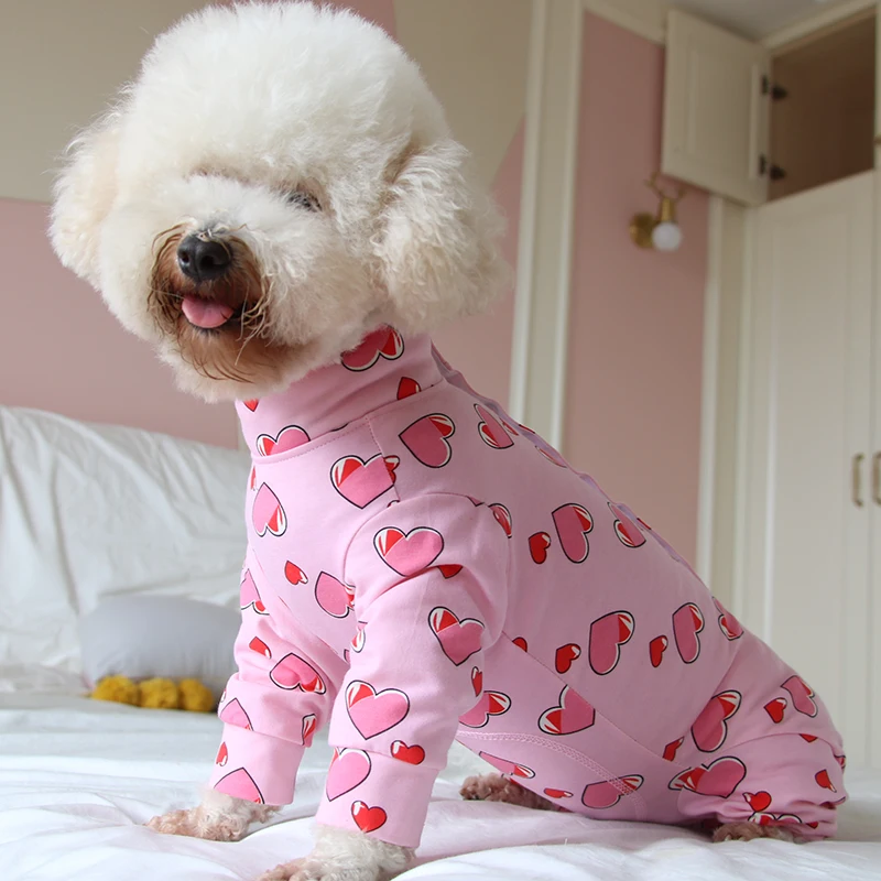 Pet Dog Jumpsuit Thin Pure Cotton Puppy Clothes Pink Printed Overalls Protect Belly Pajamas For Small Dogs Wear Chihuahua Poodle