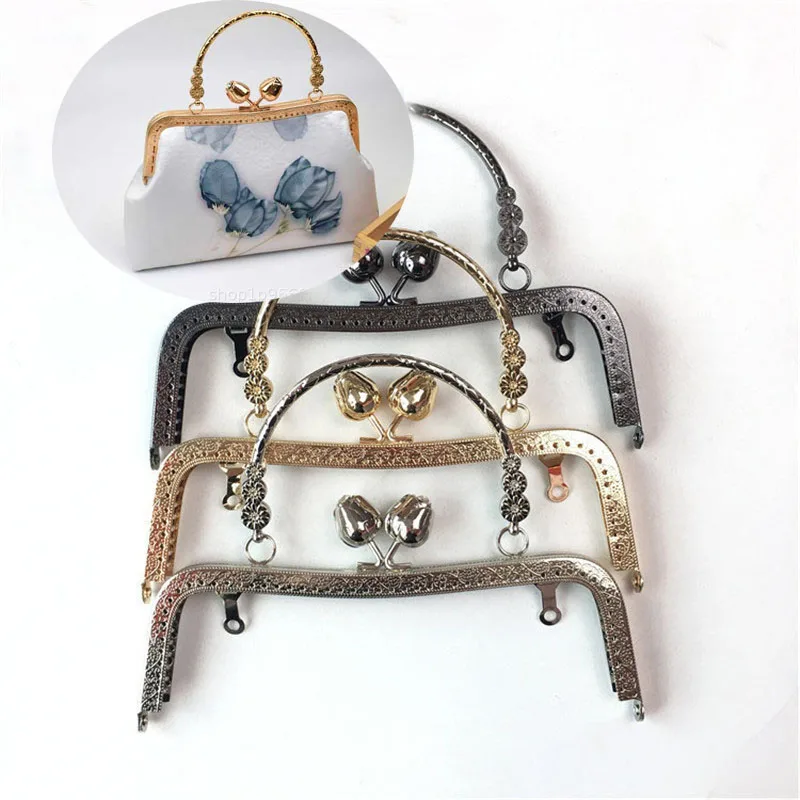 1Pcs 20CM Metal Purse Frame Handle Clutch Bag Accessories DIY Kiss Clasp Lock Bronze Embossing Square HandBag Hardware