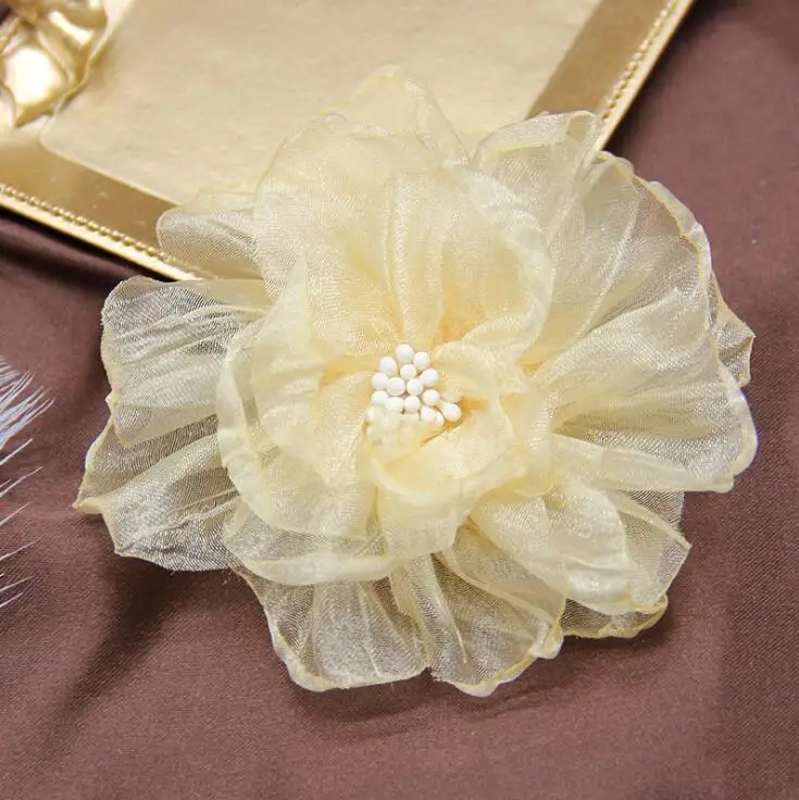5PCS 9CM handgemachte Chiffon DIY Kleidung Schuhe Hüte Blumen Haarnadel Schmuck Zubehör Stoff Corsage – Detail 12