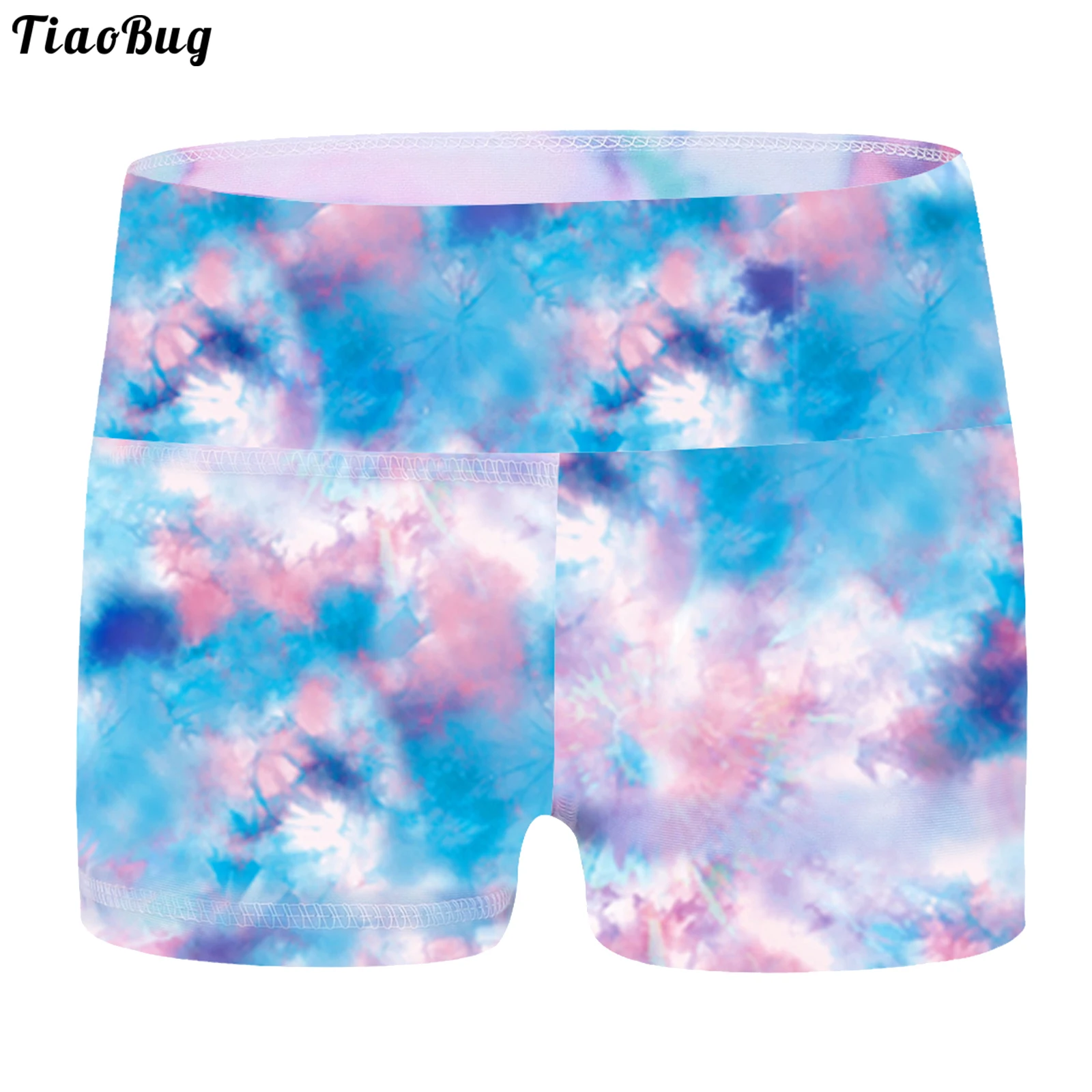 TiaoBug Summer Kids Girls Boy-Cut High Waist Dye Print Dance Shorts Bottoms Activewear For Sports Gymnastic Workout