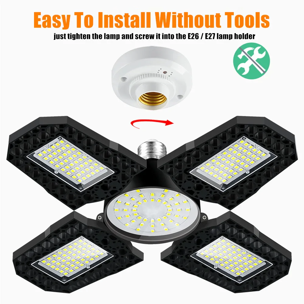 LED مصباح المرآب عالية خليج ورشة عمل مستودع السقف ضوء لمبة E27 زاوية قابل للتعديل 4 أوراق مصباح صناعي قابل للتشوه