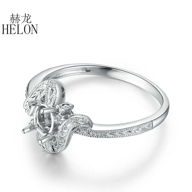 HELON Oval Cut 6X4mm Sterling Silver 925 100% Genuine Natural Diamonds Wedding Semi Mount Ring Setting Women Trendy Fine Jewery