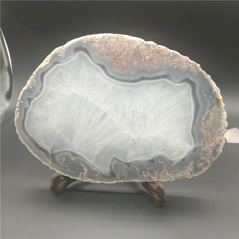 

1.6kg Beautiful Large Polished Agate Slab Platter With Stand