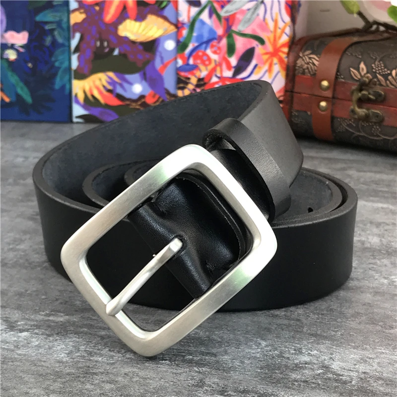 Stainless Steel Belt Buckle Mens Belts Luxury Super Thick Genuine Leather Belt Ceinture Belts Men Leather Waist Belt SBT0002