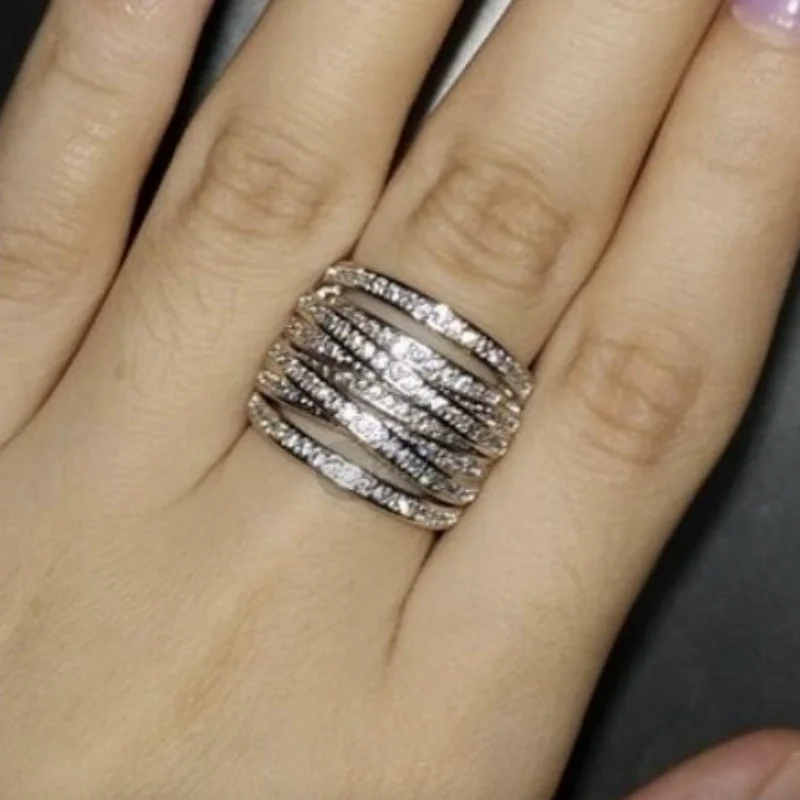 Jianjie Circular Surround Zircon Inlaid Brilliant Rings for Women Delicate Shining Wedding Bride's Gift Fashion Accessories