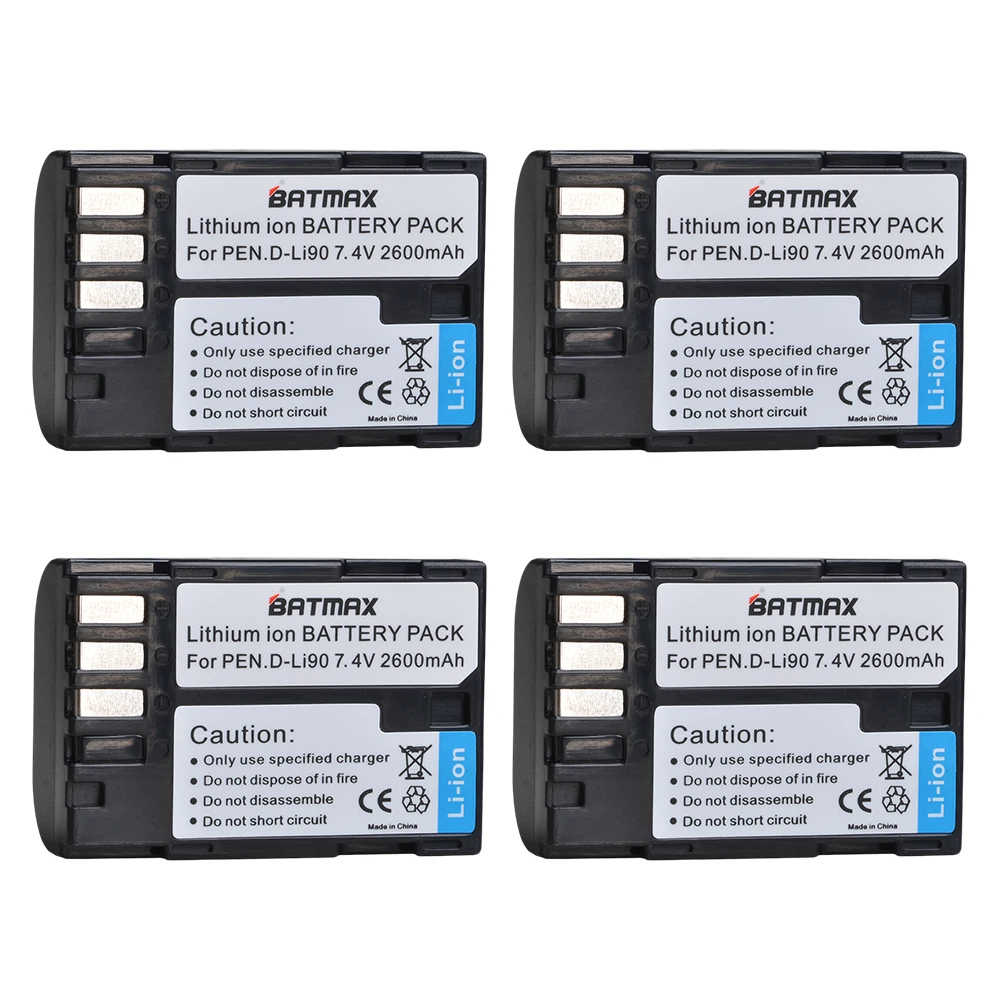 

Batmax 4pcs 2600mAh D-LI90 DLI90 D LI90 Li-ion Camera Battery For PENTAX K-7 K-7D K-5 K-5 II 645D K01 K-3 K-3 II 645Z L15