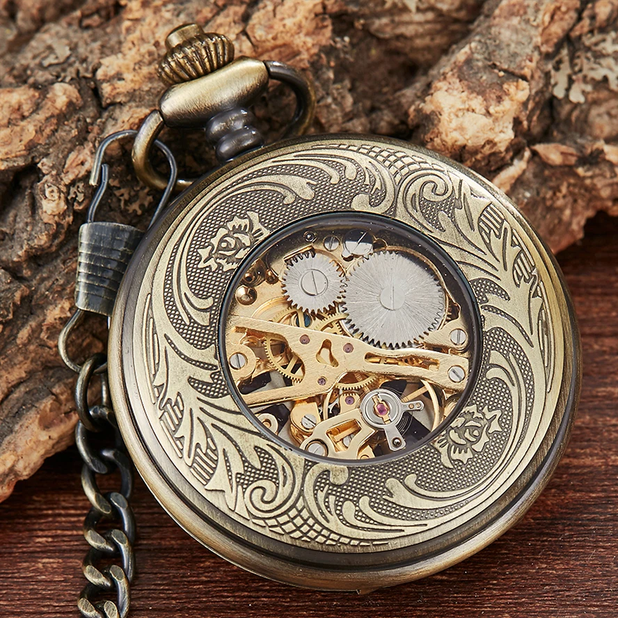 Mechanical Pocket Watch for Men Vintage Skeleton Roman Numeral Reloj Flip Hanging Fob Waist Chain Pendant Mechanisch Zakhorloge