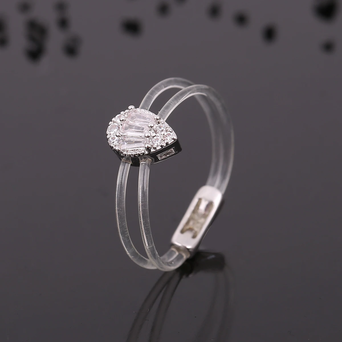 Sweet Trendy Women\'s Ring Fashion Invisible Transparent line Brass Ring Waterdrop Zircon Jewelry Accessory For Daily life