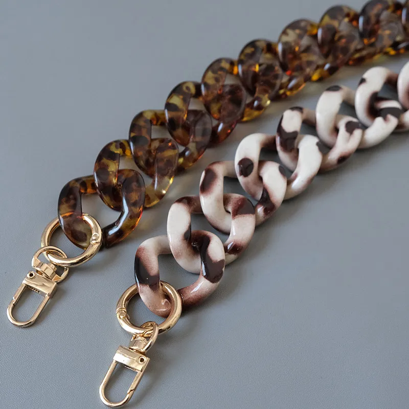New Fashion Woman Handbag Accessory Parts Beige Leopard Acrylic Resin Chain Luxury Amber Strap Women Shoulder Cute Clutch Chains