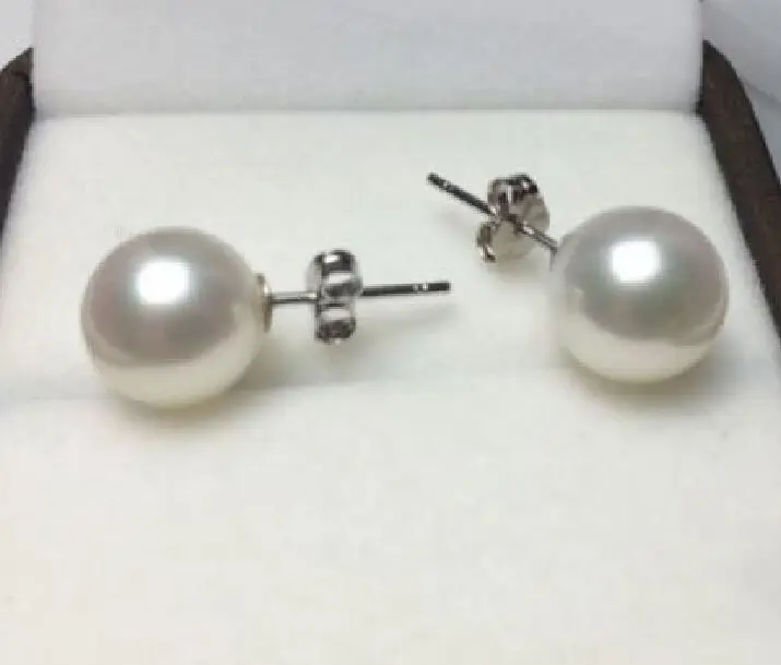 

free shipping CHARMING PERFECT ROUND 9-10 MM AAA+ WHITE AKOYA NATURAL PEARLS EARRING 925silver