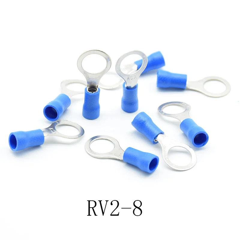 50pcs Blue RV2- 3.2/4/5/6/8/10/12 Ring Insulated Wire Connector Electrical Crimp Terminal  Cable Wire Connector AWG