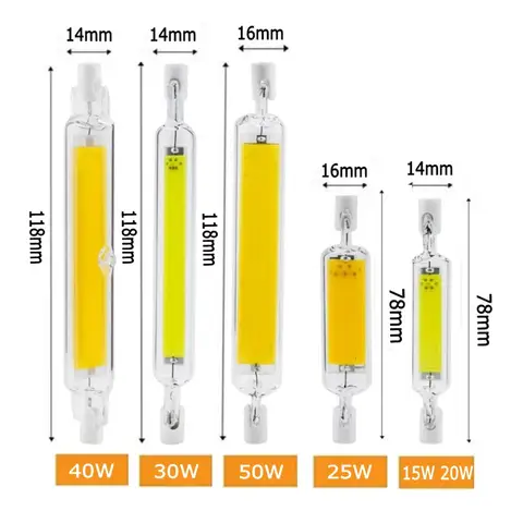 LED COB 유리 튜브, 매우 밝은 전구, 가정 교체 할로겐 램프, 118mm, J118, 78mm, J78, AC110V, AC 220V