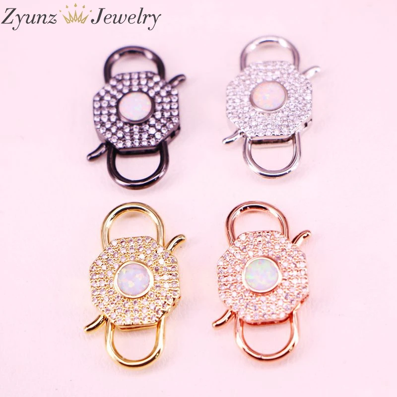 

6PCS, Gold/Rose Gold/Black/Silver Color Metal Clasp Lock Shape CZ with Opal Clasp Component Jewelry Findings