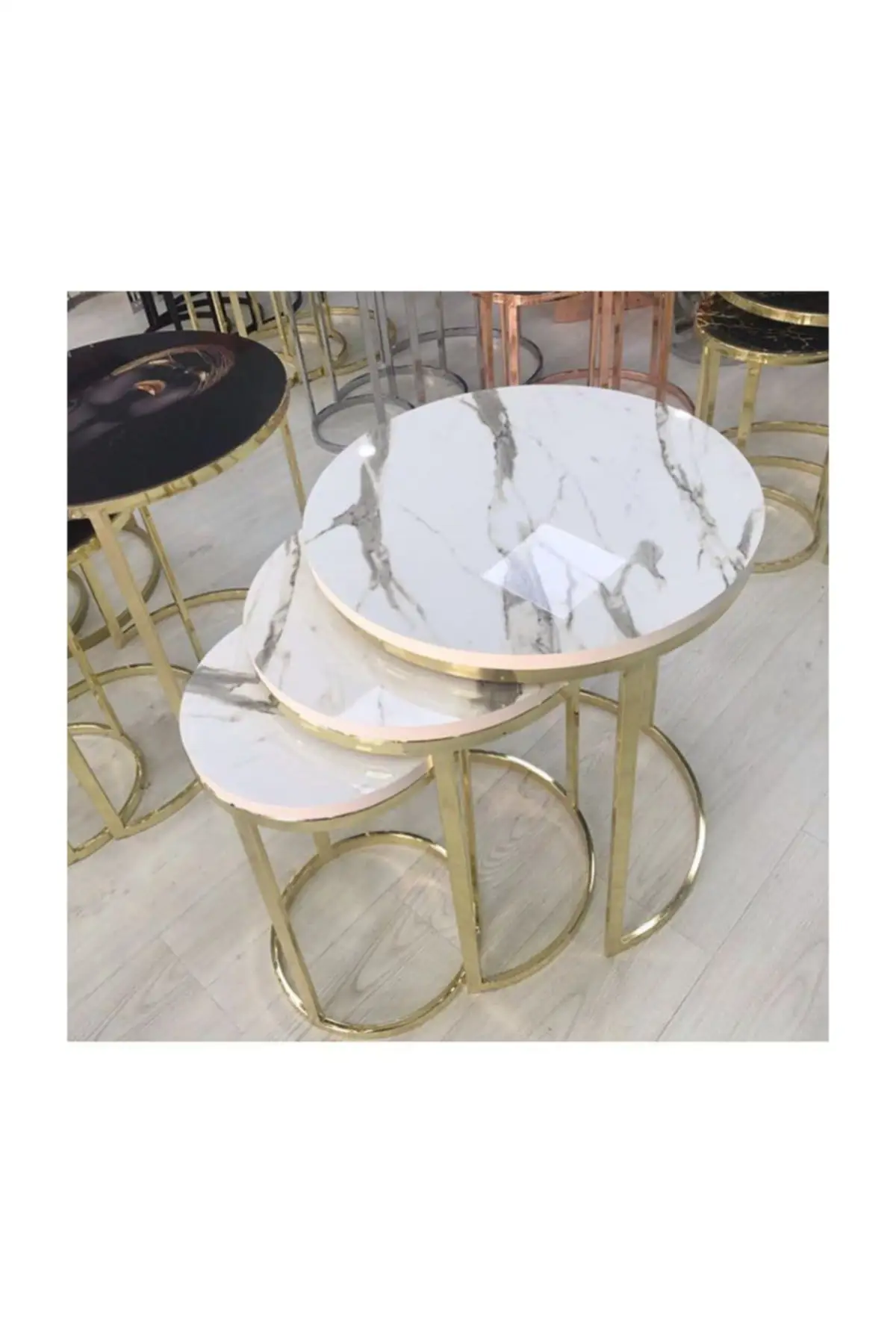 Moon Metal Zigon Coffee Table Marble Patterned Gold Pedestal