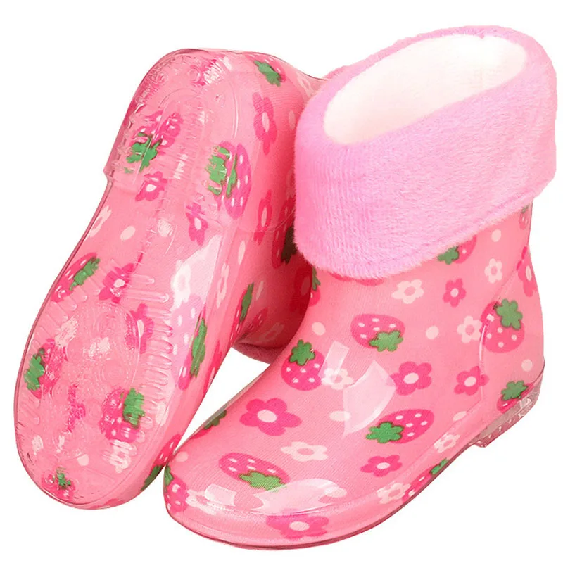 Keep Warm Rain Boots For Girl Boys Water Shoes Waterproof Rainboots Kids PVC Cartoon Non-slip Rain Shoes Plush Boots CSH1210