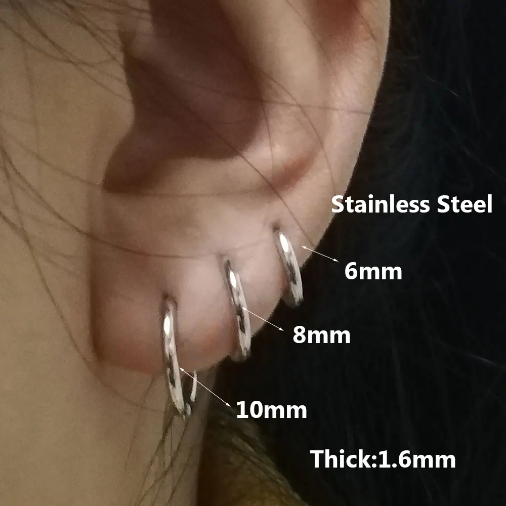 2Ps 6MM Surgical Steel Small Mini Hoop Earrings Stainless Ring Nose Helix Cartilage Tragus Labret Piercing Ear Studs Loop Earing