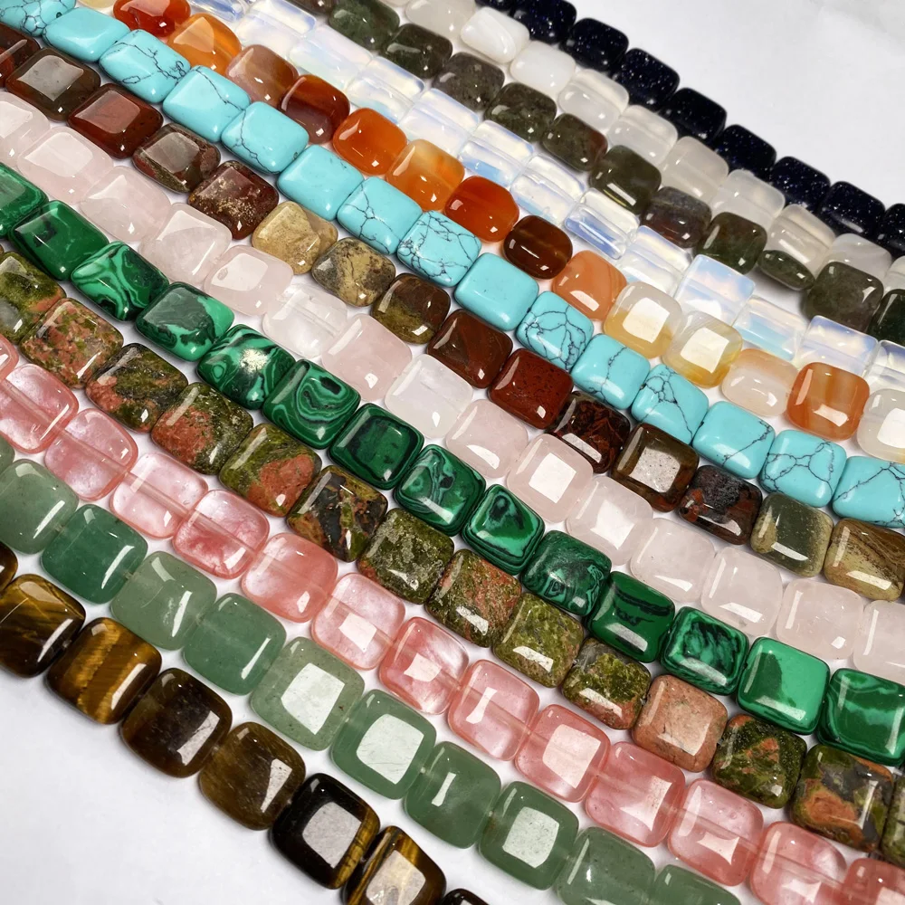 Natural Stone Agates Crystal Beaded Square Turquoises Semi-finished Loose Beads for Jewelry Making DIY Necklace Bracelet Gift