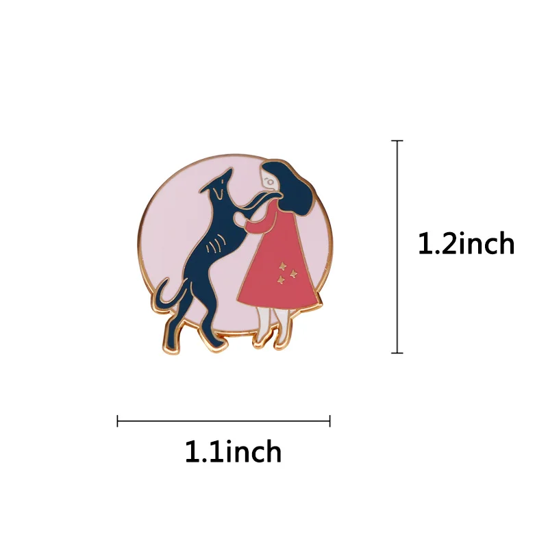 Greyhound Dogs Brooch Little Girl Play with The Dog Badge