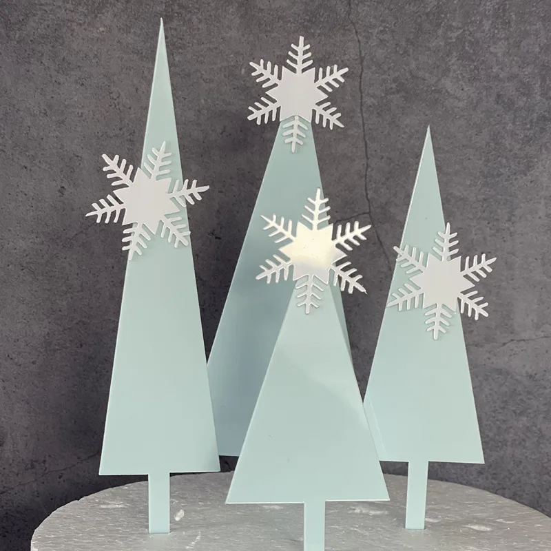 Happy Birthday Cake Topper Snowflake Castle Cake Decoration Acrylic Blue Christmas Tree Cupcake Toppers Decoration Baking