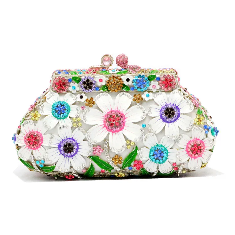 Fashion Hard Jewelry Case Diamond Flower Meta Party Toiletry Handbag Clutches Luxury Brands Wallet Money Ladies Wedding Bags