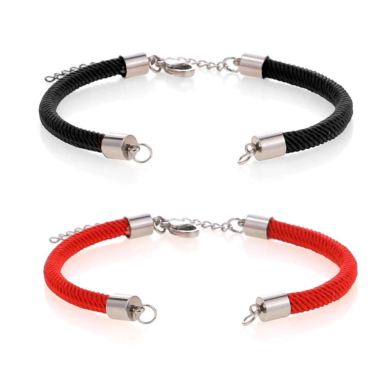 Corrente de Ligação Ajustável para Jóias, Conectores de Aço Inoxidável, Encantos para Pulseiras, Acessórios DIY, Cordas Preto e Vermelho, 2PCs