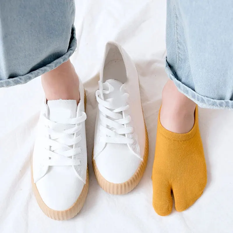 Two Finger Socks Summer Solid Color Two Toe Socks Combed Cotton Couple Tabi Socks Non-slip Invisible Low Boat Sock Short Socks