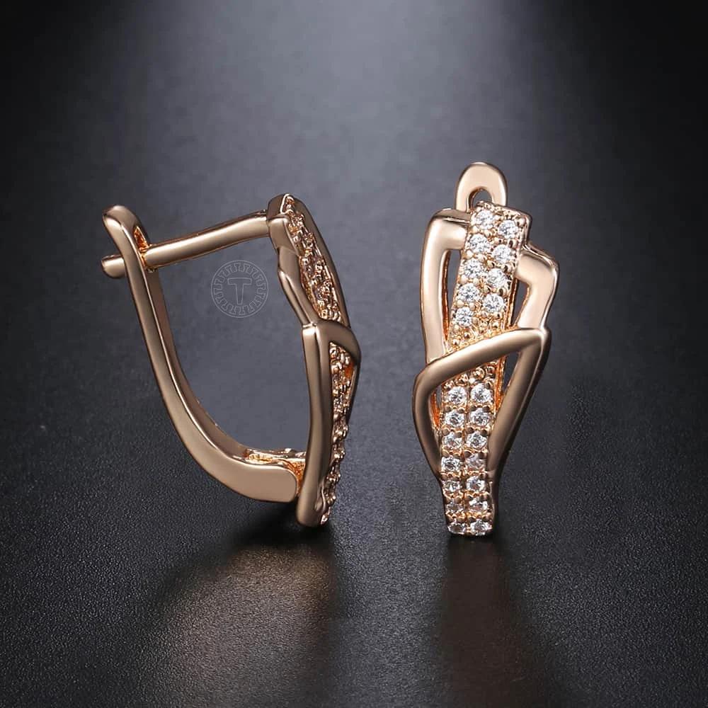 585 Rose Gold Color Earrings For Women Girls Hollow Flower Pattern Luxury Wedding Earring Fashion Jewelry Valentines Gifts GE193