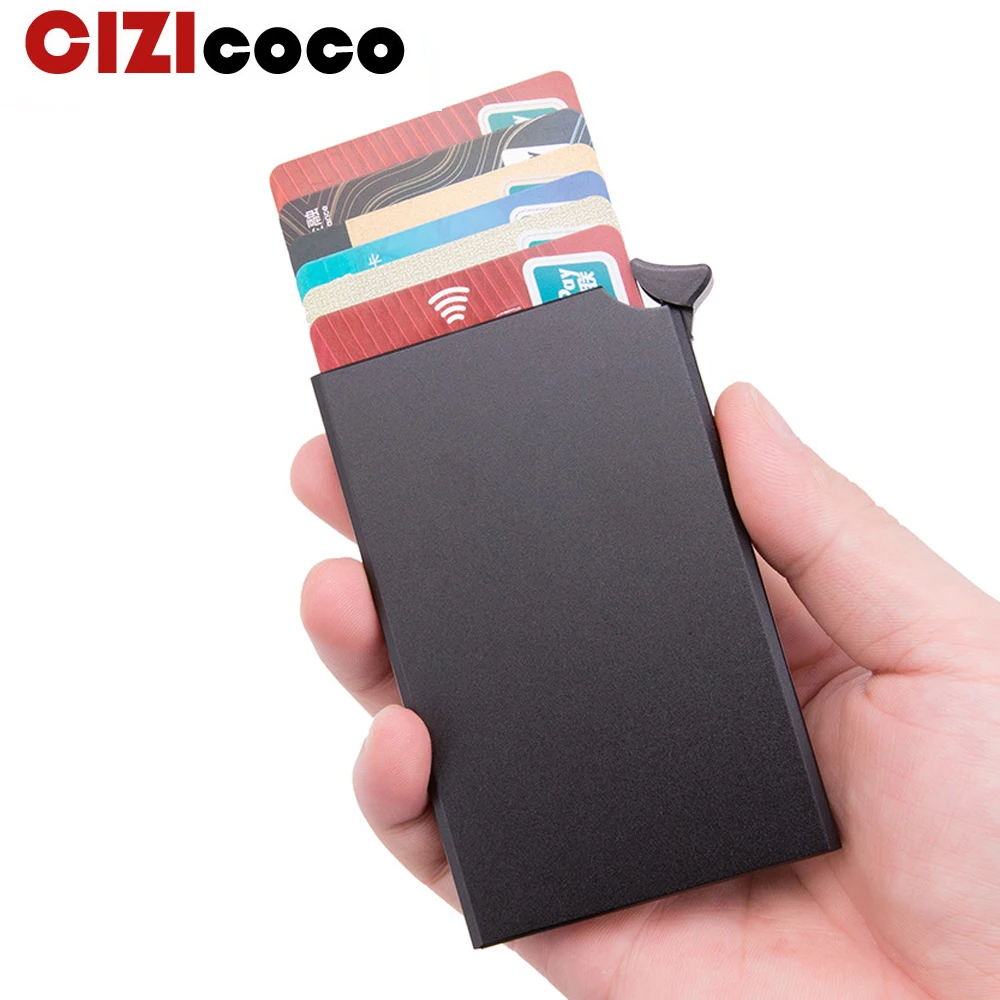 

Aluminum Card holder Metal Men credit Card Holder Rfid Blocking Mini Slim Wallet Automatic Pop up Card Case Protector