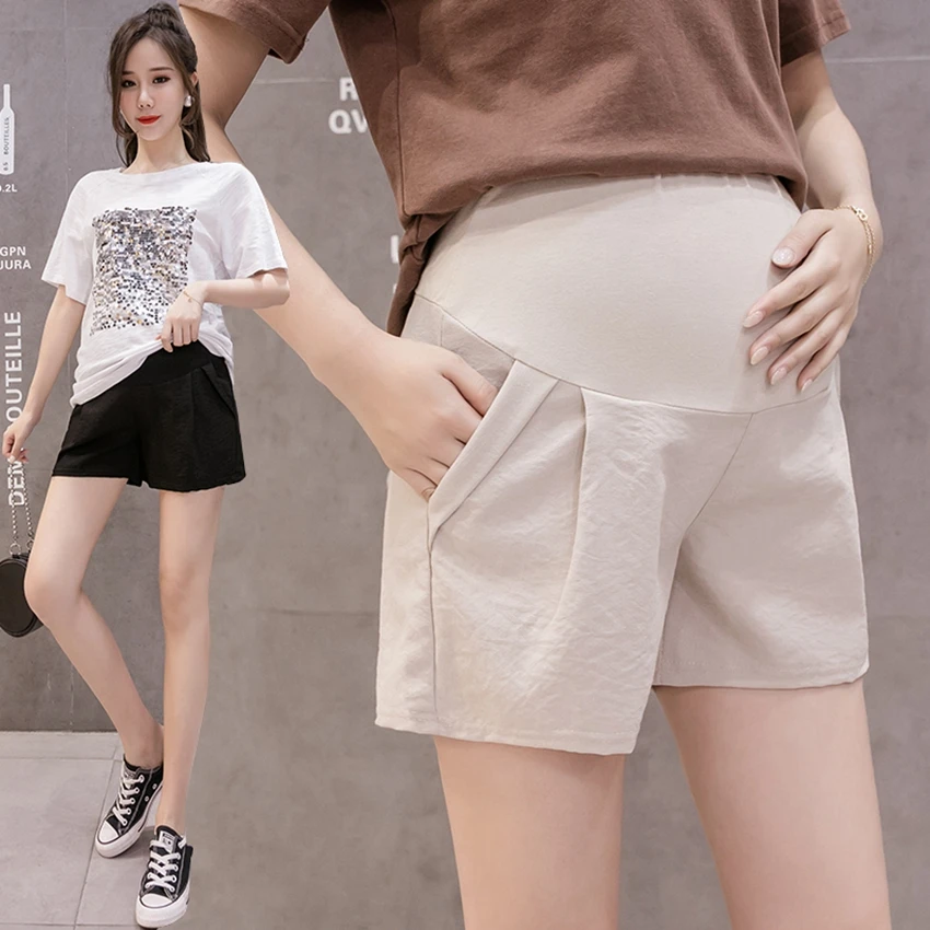 

Cotton and linen maternity shorts summer thin loose and breathable wild maternity belly lift pants maternity clothes