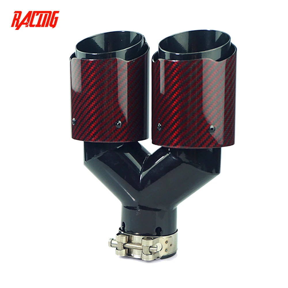 1 Piece Red Carbon Fiber Dual Outlet Tail Tips Used for Universal Automobile Muffler Exhaust Tips Upgrade Modification