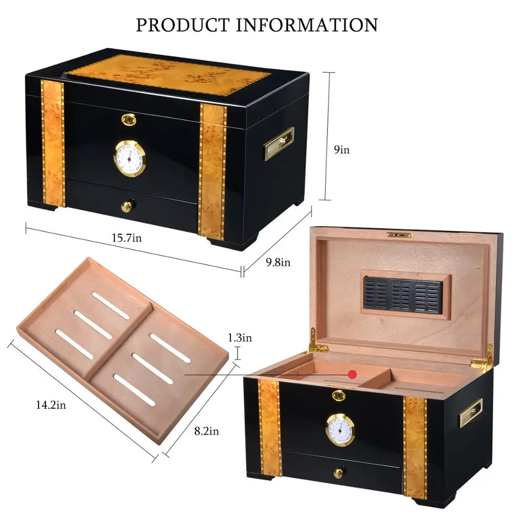 Cigar Cabinet with Humidifier and Hygrometer Luxury Humidor for Club Desktop Double Layer Cigar Box