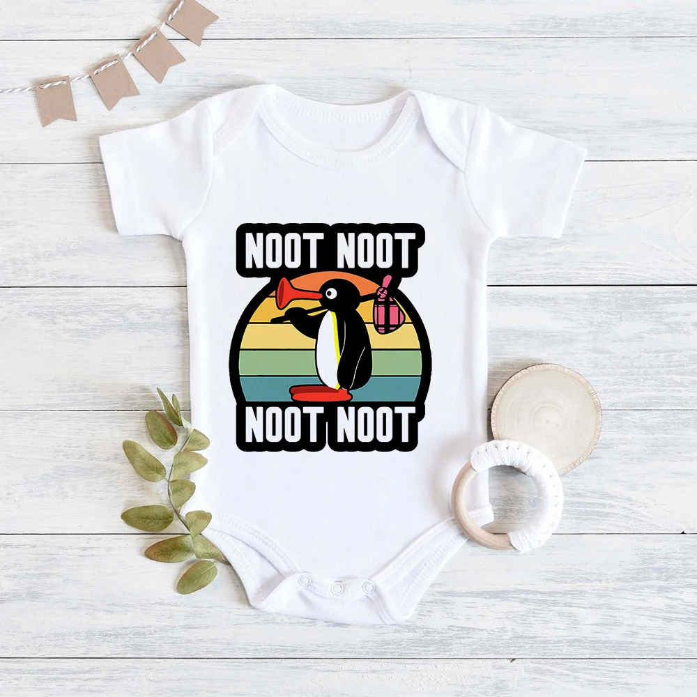 Pingu Toddler Girl Bodysuit Fashion Aesthetic Clothes Baby Boy Cartoon Cute Jumpsuit for Newborns Short Sleeve Summer Baby Body