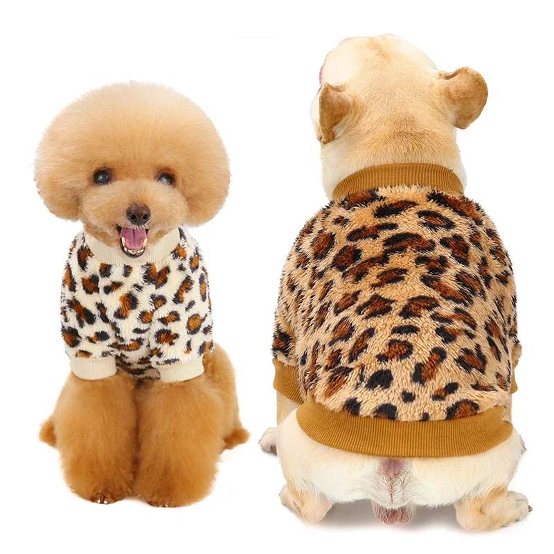 Warm Dog Sweater Leopard Printing Pet Jacket for Autumn Winter Puppy Teddy Wear Fleece Dog Clothes Soft Pullover Bichon Clothing