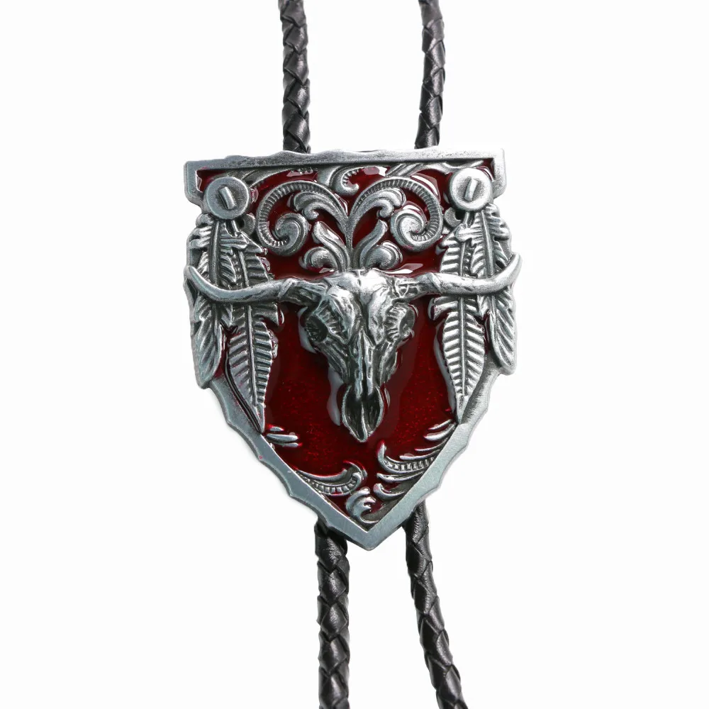 Big cow head western cowboy Tang grass pattern bolo tie leather fashion pendant men and women bolo tie tie rope tide