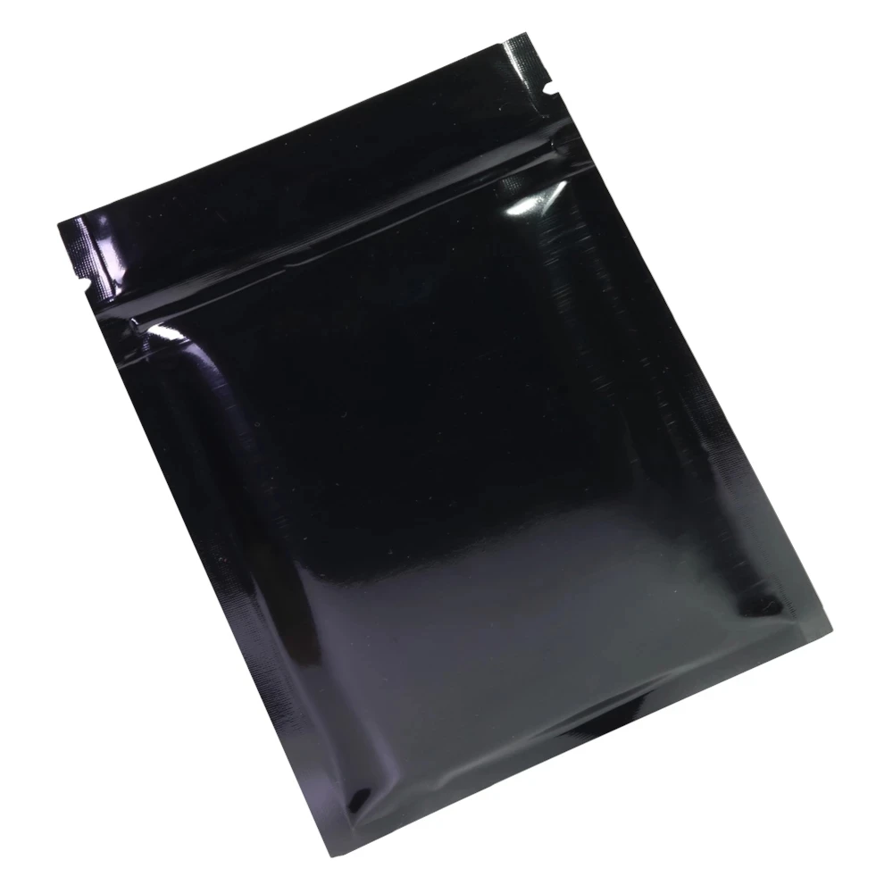 100 teile/los glänzende schwarze Aluminium folie Zip-Lock-Tasche selbst dichtende Tränen kerbe wieder versch ließbare flache Lebensmittel-Snack-Aufbewahrung verpackungs beutel – Detail 9
