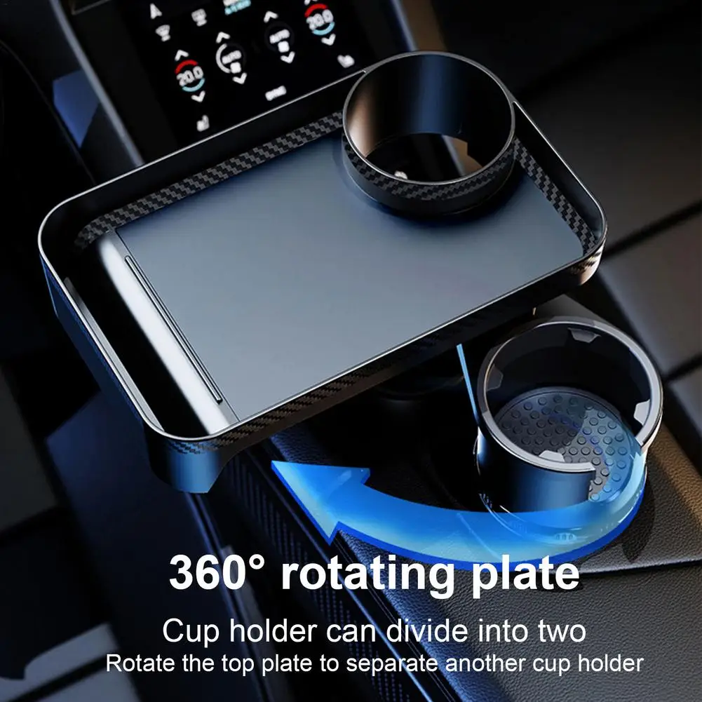 Car Cup Holder With Attachable Tray 360 Degree Rotation Auto Tray Table Phone Slot Car Food Table  For Cup Holders Expander