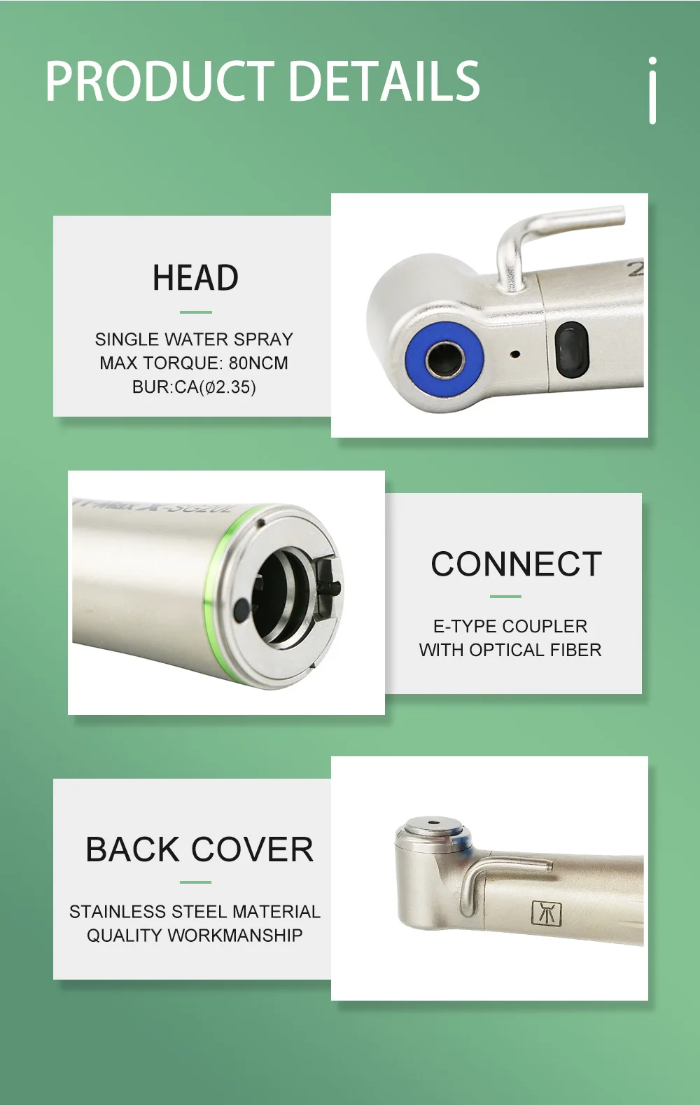 Dental 20:1 LED Low Speed Handpiece Green Ring Fiber Optic Contra Angle Dentistry Implant Handpiec SG20L