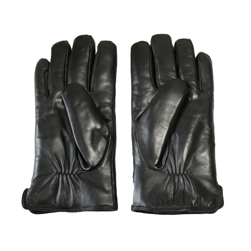 Gants d\'hiver en cuir de mouton pour hommes, noir, épais, doublés de fourrure, pour l\'extérieur, coupe-vent et Protection contre le froid