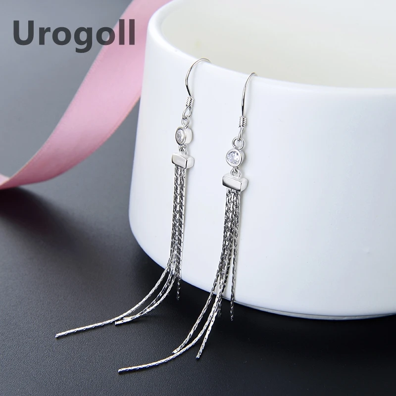 

Trendy Women Earring 925 Sterling Silver Jewelry Trendy Tassel Long Earrings Inlaid Zircon Silver Earrings Gift For Girl Party