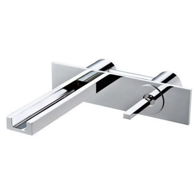 

Wall mounted chrome finish bathroom faucet glass spout waterfall basin faucets single handle sink tap BF148