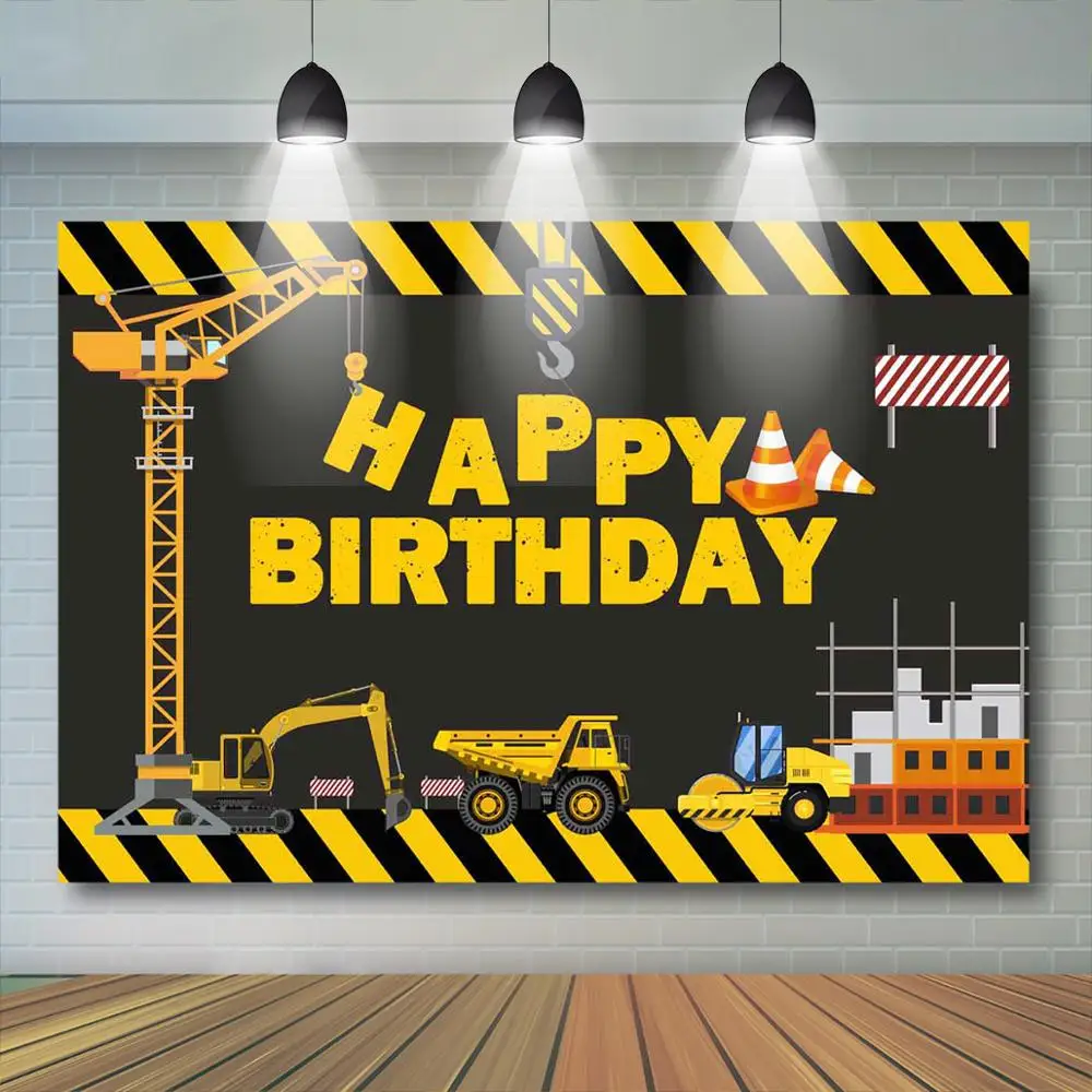 

Construction Birthday Banner Digger Dump Truck Construction Sign Background Boy's Transport Vehicles Birthday Decor Banner