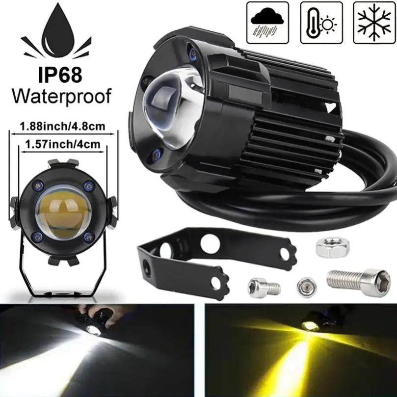 30W 3000LM Universal Motorcycle LED Headlight Super Bright Spotlight Far/Near Light Fisheye Headlight Foglight