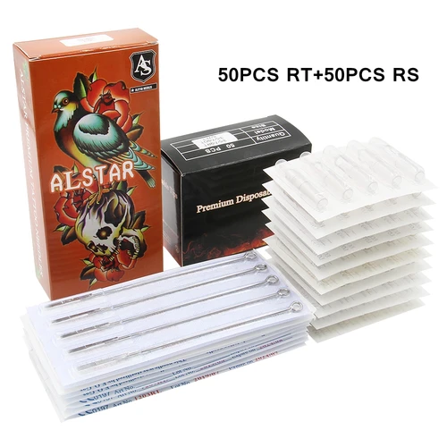 Kit de agujas desechables RS/RL para tatuaje, puntas de tatuaje esterilizadas, 50 piezas RT, puntas transparentes, 50 Uds.