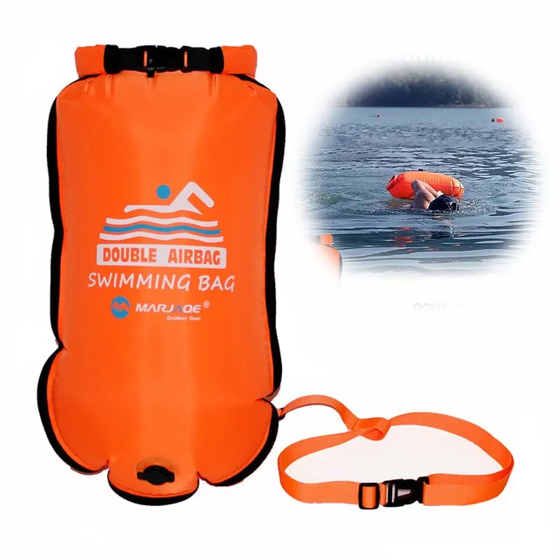 20L Inflatable Open PVC Swimming Buoy Tow Float Dry Bag Double AirBag With Belt High Visibility Swimming Water Sport Safety Bag