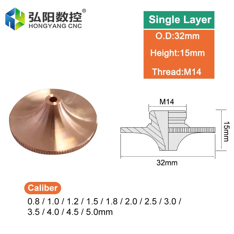 Ugello Laser per taglio di metalli per macchine utensili CNC singolo e doppio strato D32 diametro 0.8-5.0mm ugello in rame per saldatura filetto H15 11