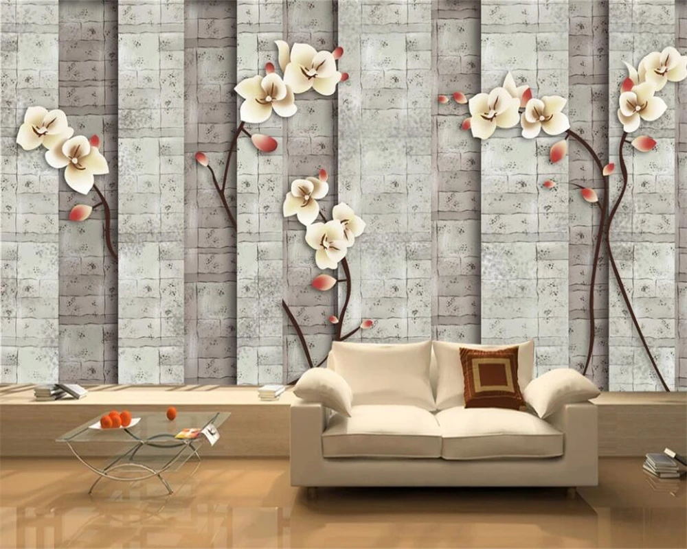 Custom wallpaper American style 3D solid marble brick wall vector meticulous flower and bird background wall decoration painting