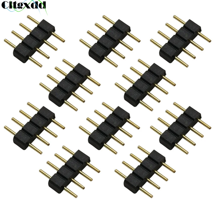 10PCS/Lot LED Connector Adapter 4Pin Gold-Plated Needle Male Type Double 4 Pin RGB Connector For 5050 Led Strip Light Connector