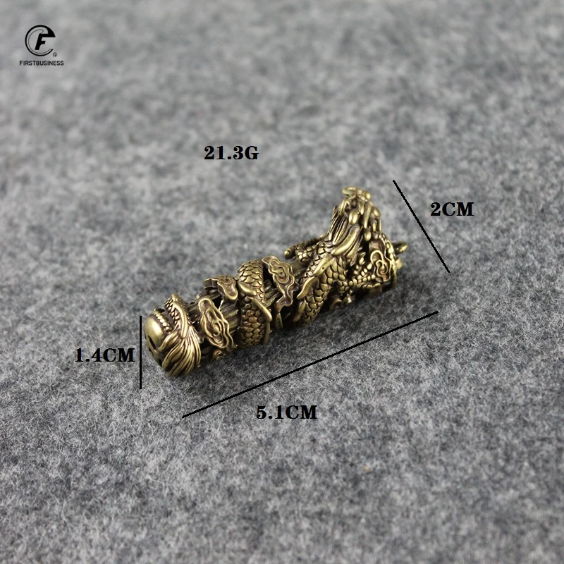 Fashion Copper Dragon Pillar Crafts Figurines Car Key Chain Pendant Retro Brass Chinese Feng Shui Ornament Home Decor Acccessory